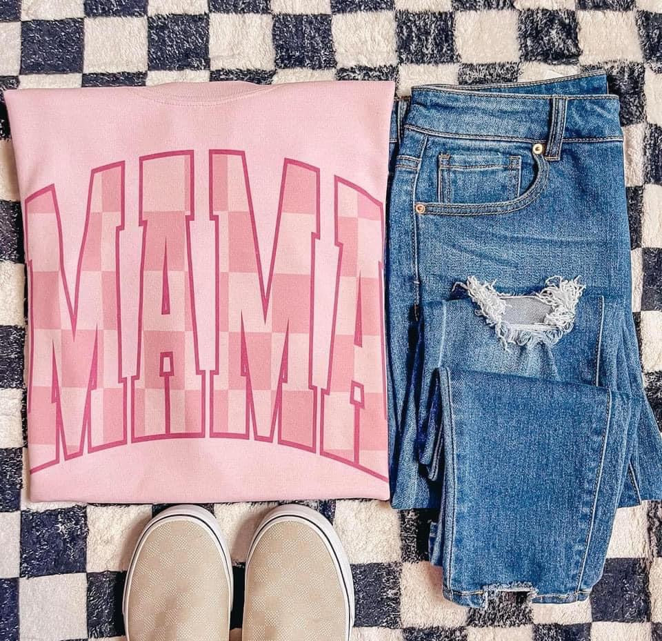 Checkered Mama Tee~Pink