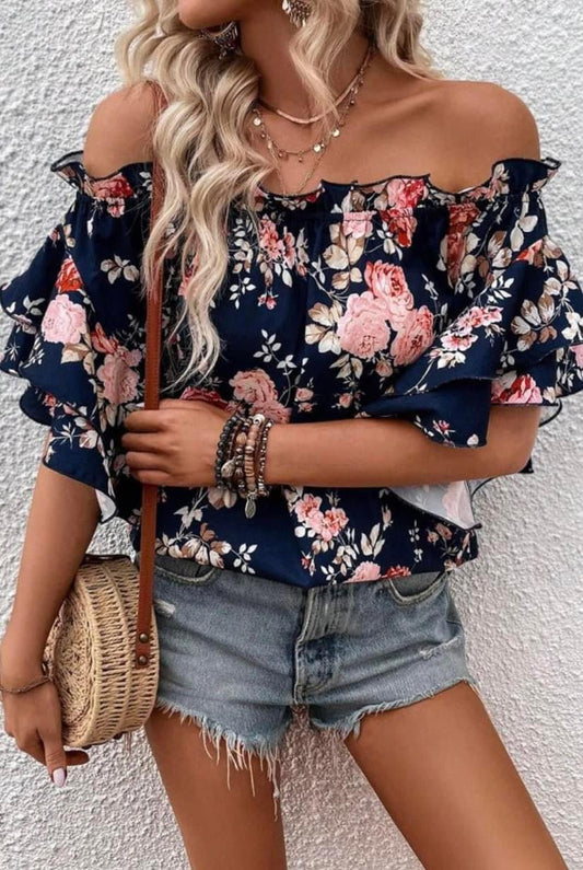 Navy Floral Off The Shoulder