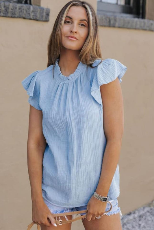 Light Blue Waffle Textured Top