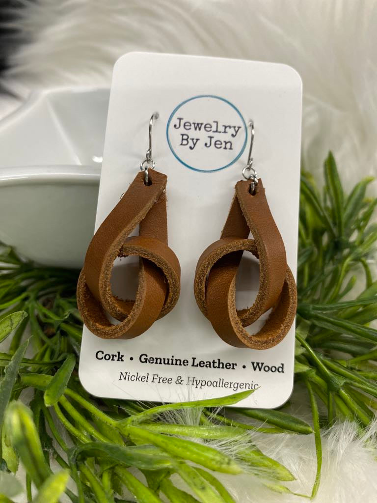 Leather Knot Earrings••Brown