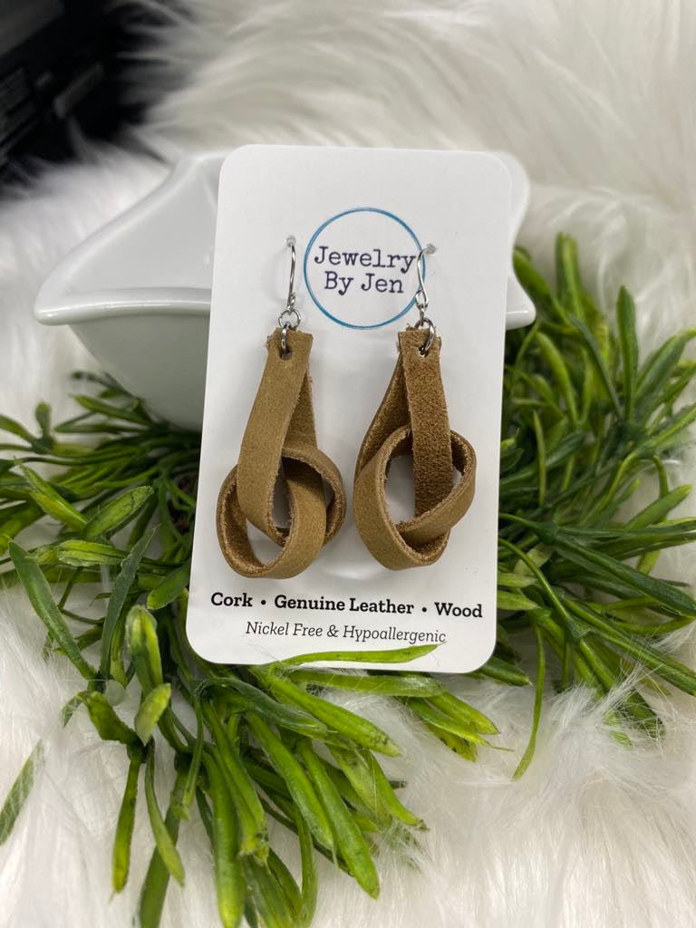 Leather Knot Earrings••Taupe