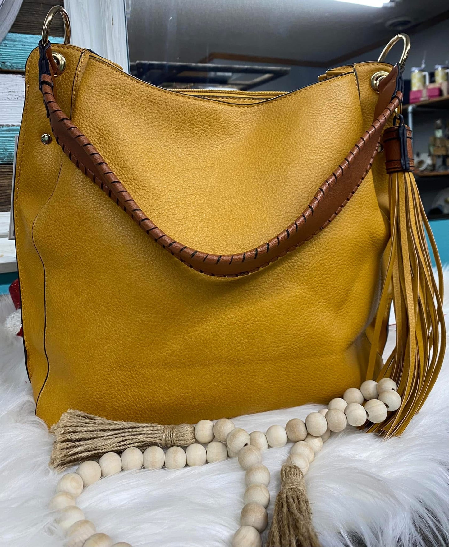 Mustard Tassle Purse••Jen & Co.