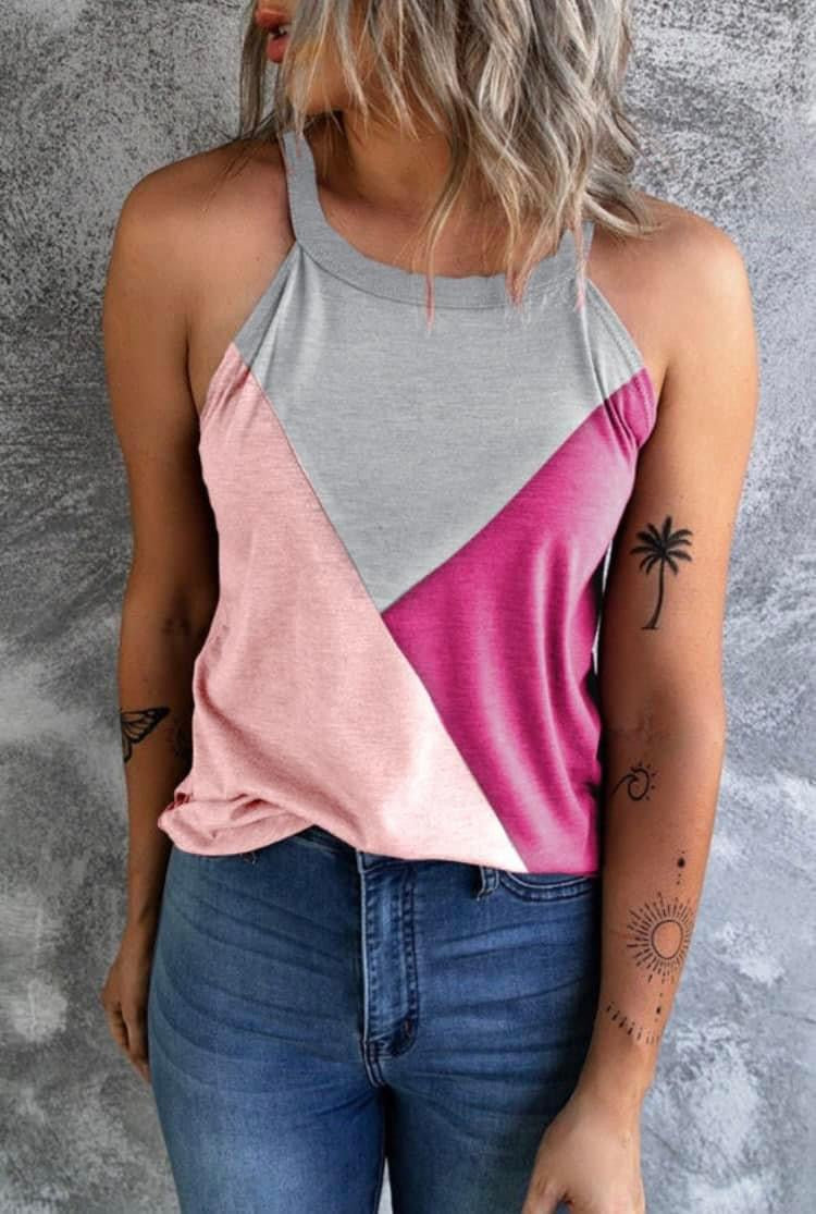 Aubree Tank~Pink/Grey